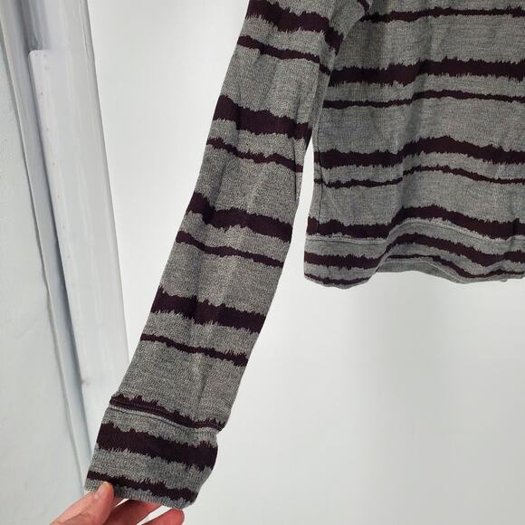 A.L.C. Grey Burgandy Jagged Stripe Cotton Crewneck Sweater S - Picture 2 of 8